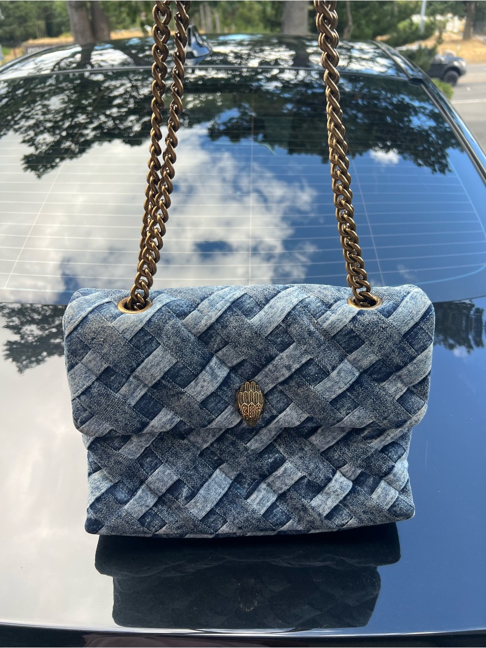 Kurt Geiger woven denim large shoulder chain strap bag